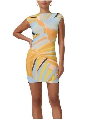 AFRM Mabel Birds of Paradise Open Back Mini Dress Size Large